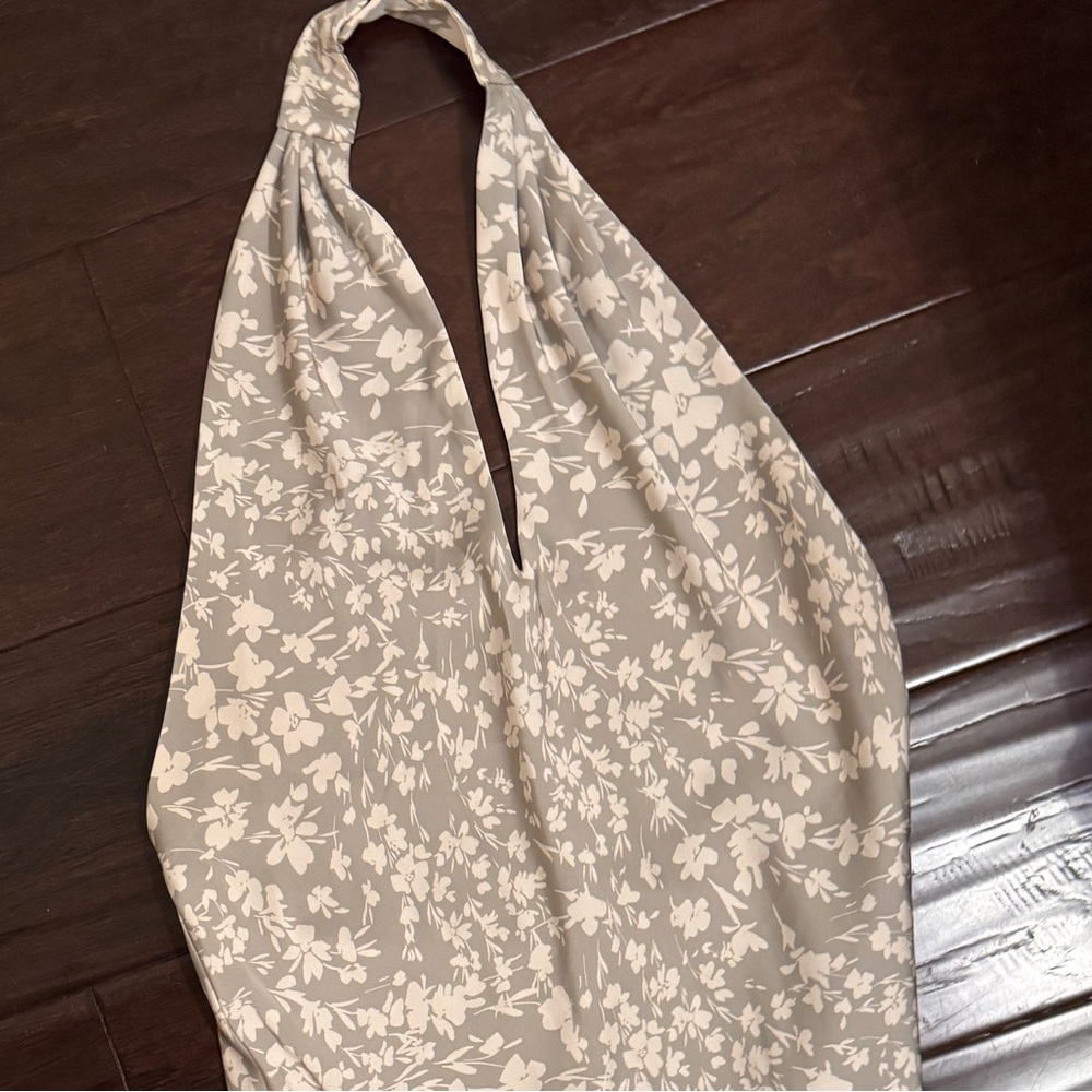 Birdy Grey Halter Backless Dress in Cream Floral